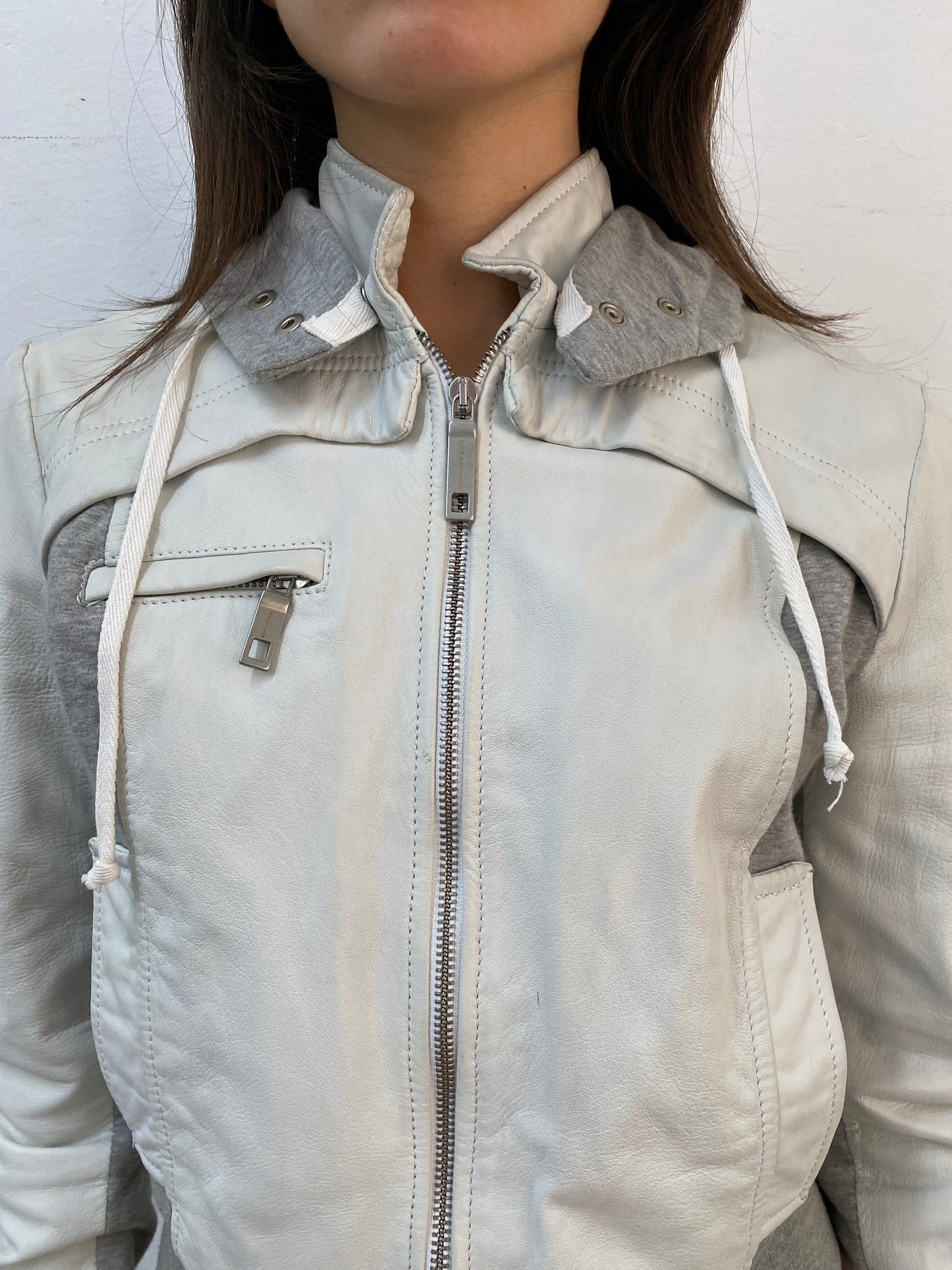 LEATHER & JERSEY HOODIE JACKET