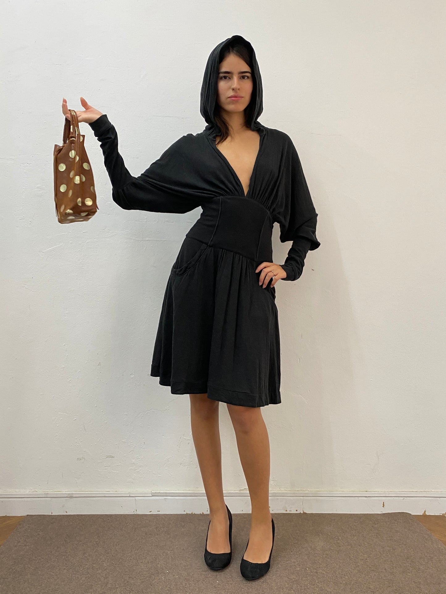 SCULPTURAL HOODED JERSEY DRESS