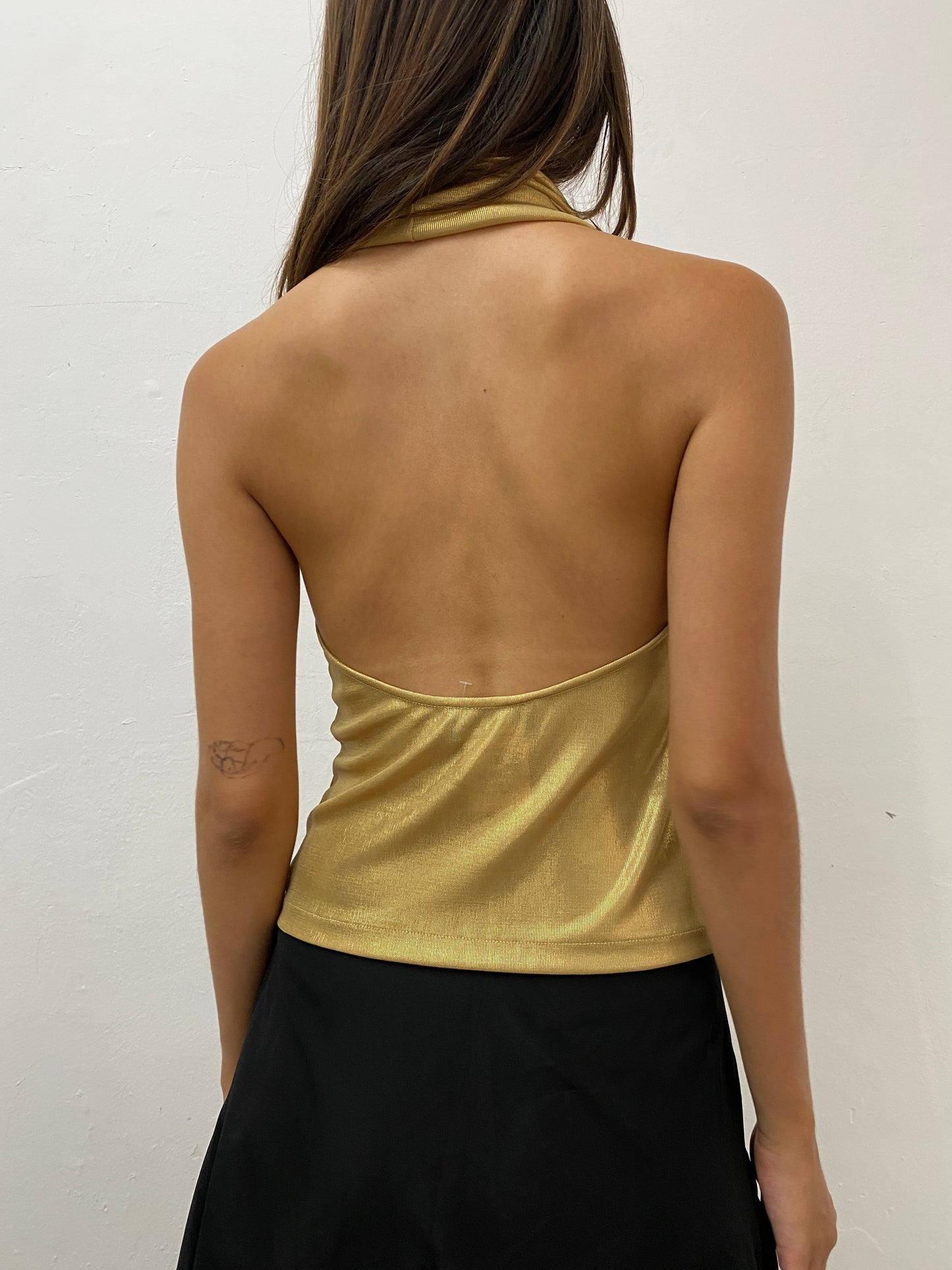 GOLD HALTER DRAPED TOP