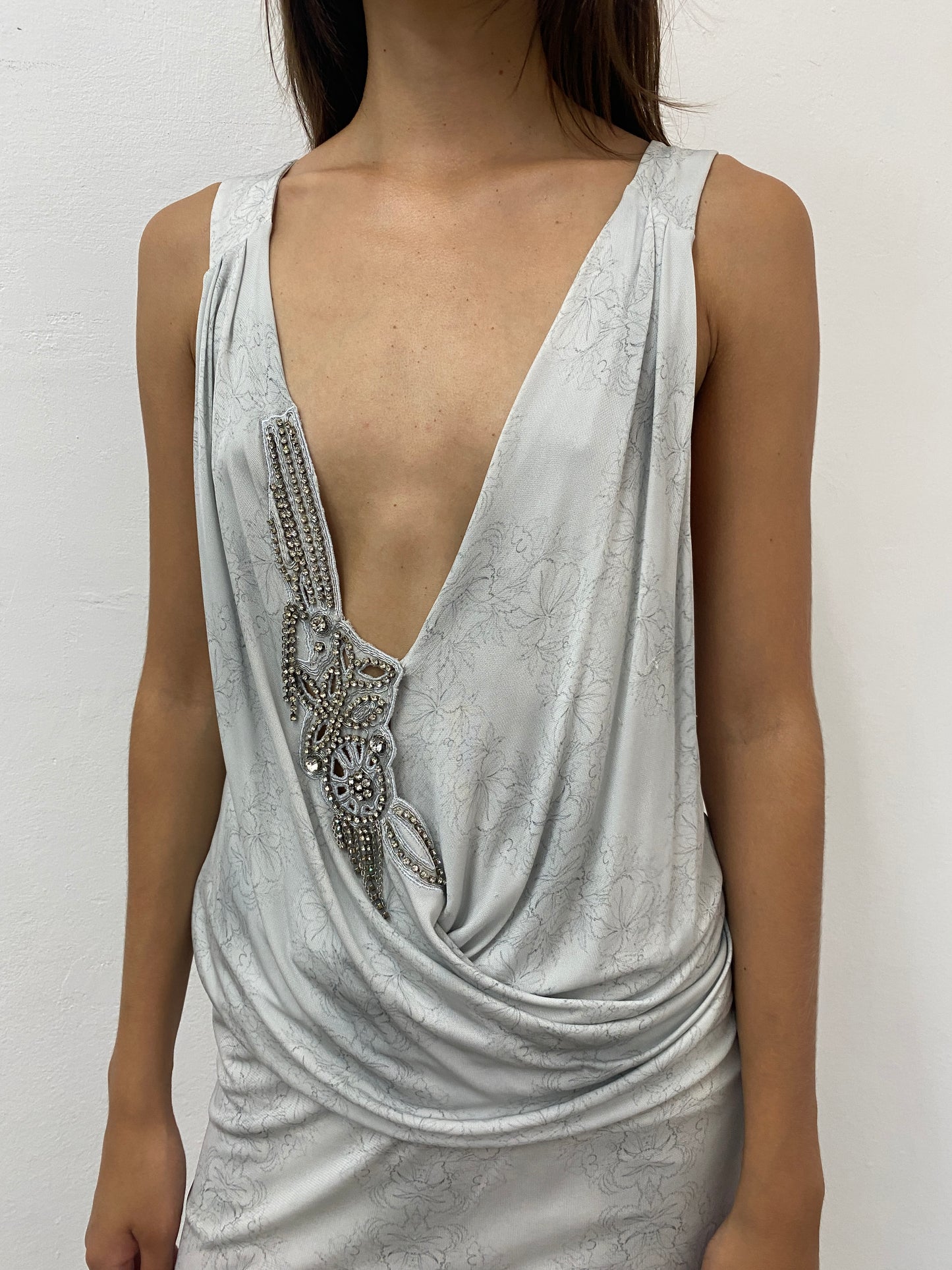 SILVER DRAPED MINI DRESS