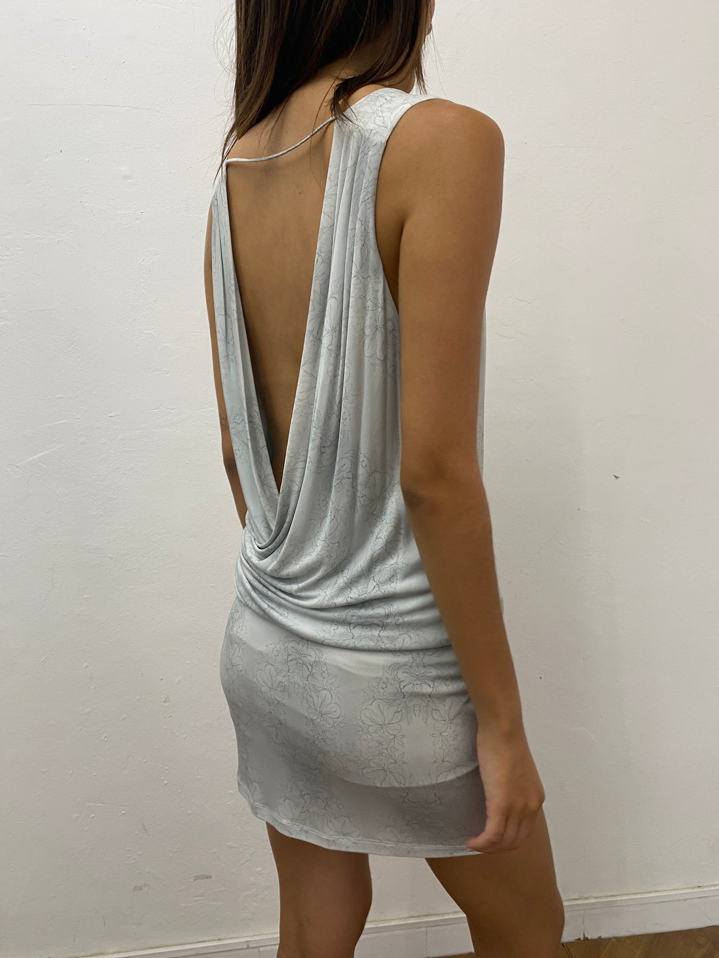 SILVER DRAPED MINI DRESS