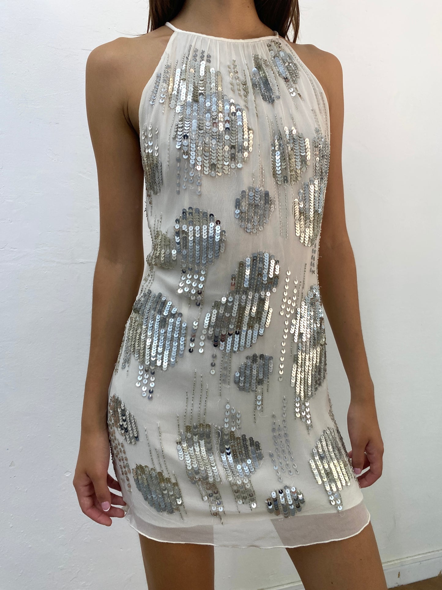 HALTER WHITE SEQUIN DRESS