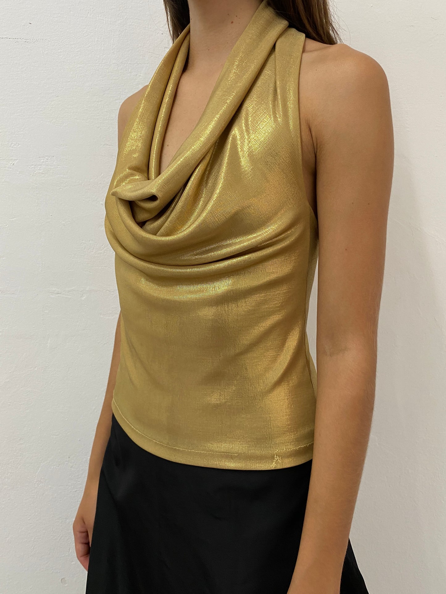 GOLD HALTER DRAPED TOP