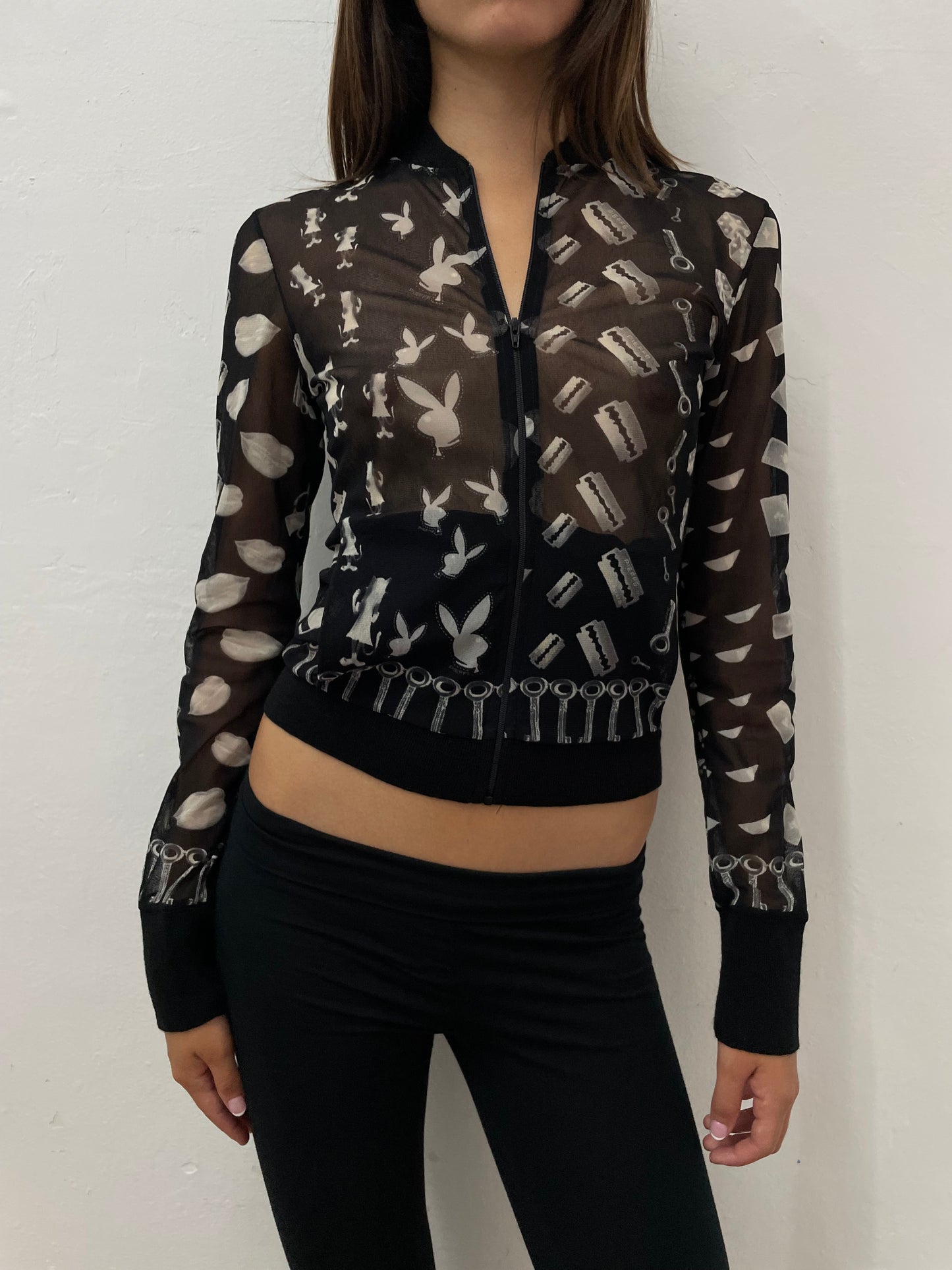 GRAPHIC PRINT MESH ZIP-UP JACKET