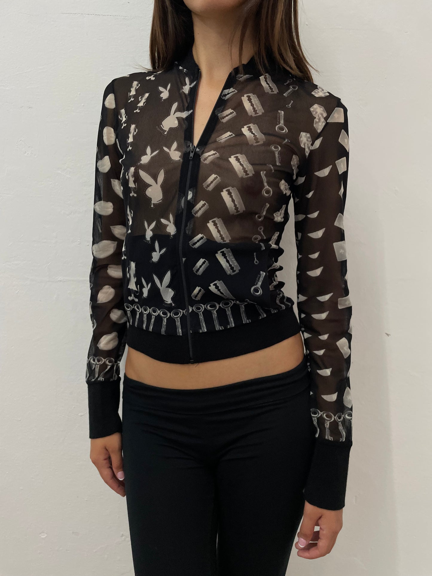 GRAPHIC PRINT MESH ZIP-UP JACKET