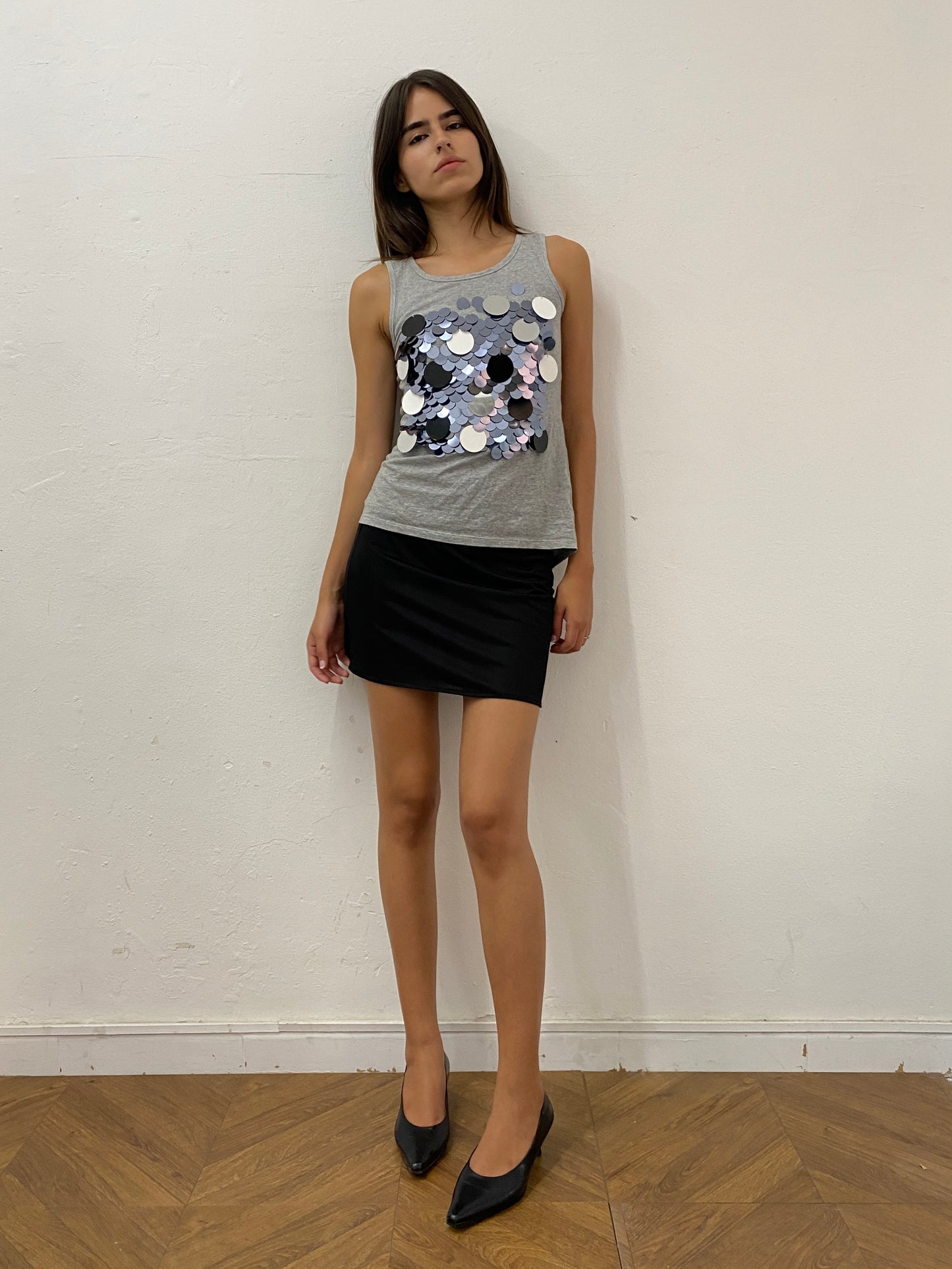 GREY SEQUIN TANK TOP