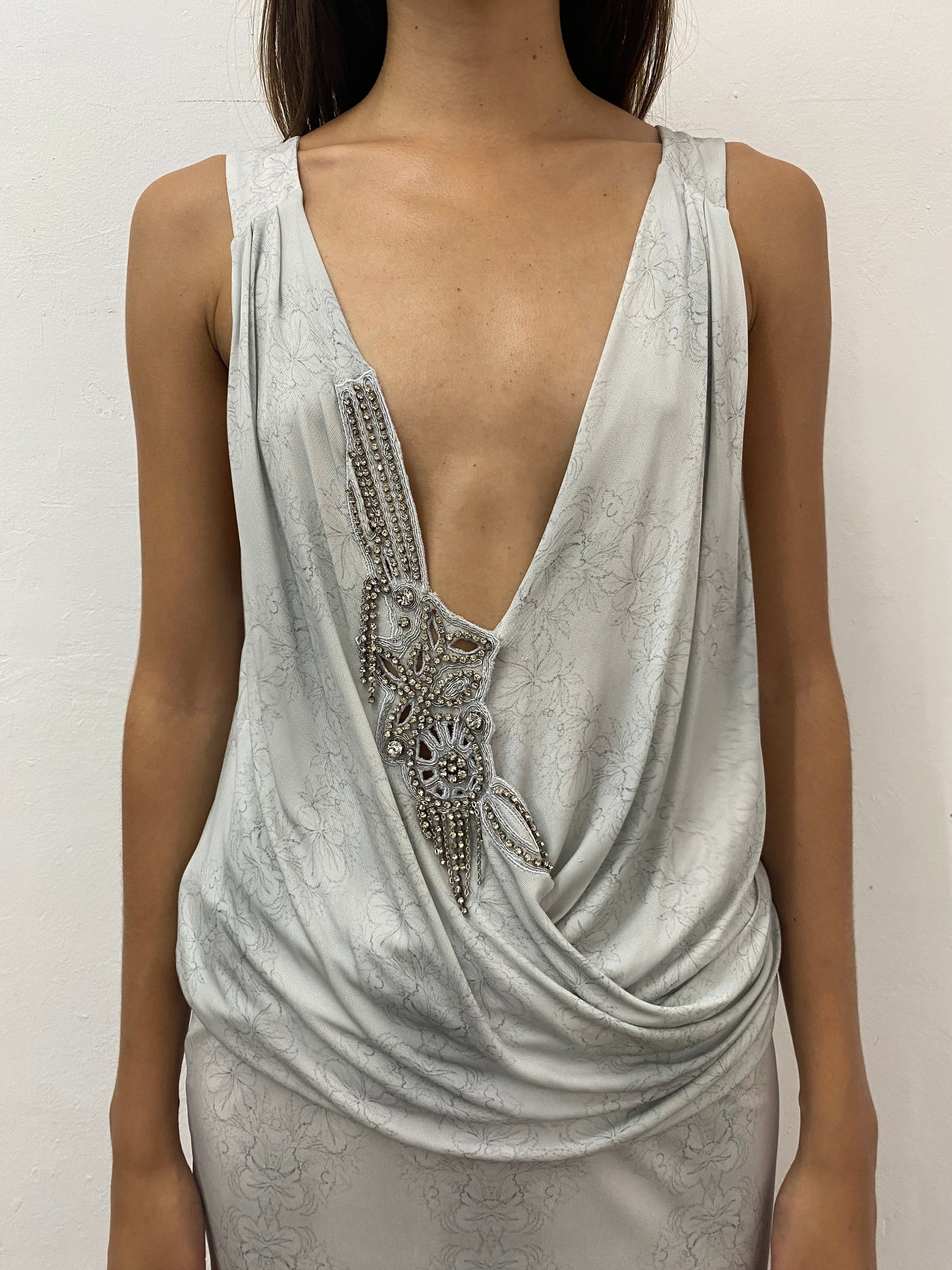 SILVER DRAPED MINI DRESS