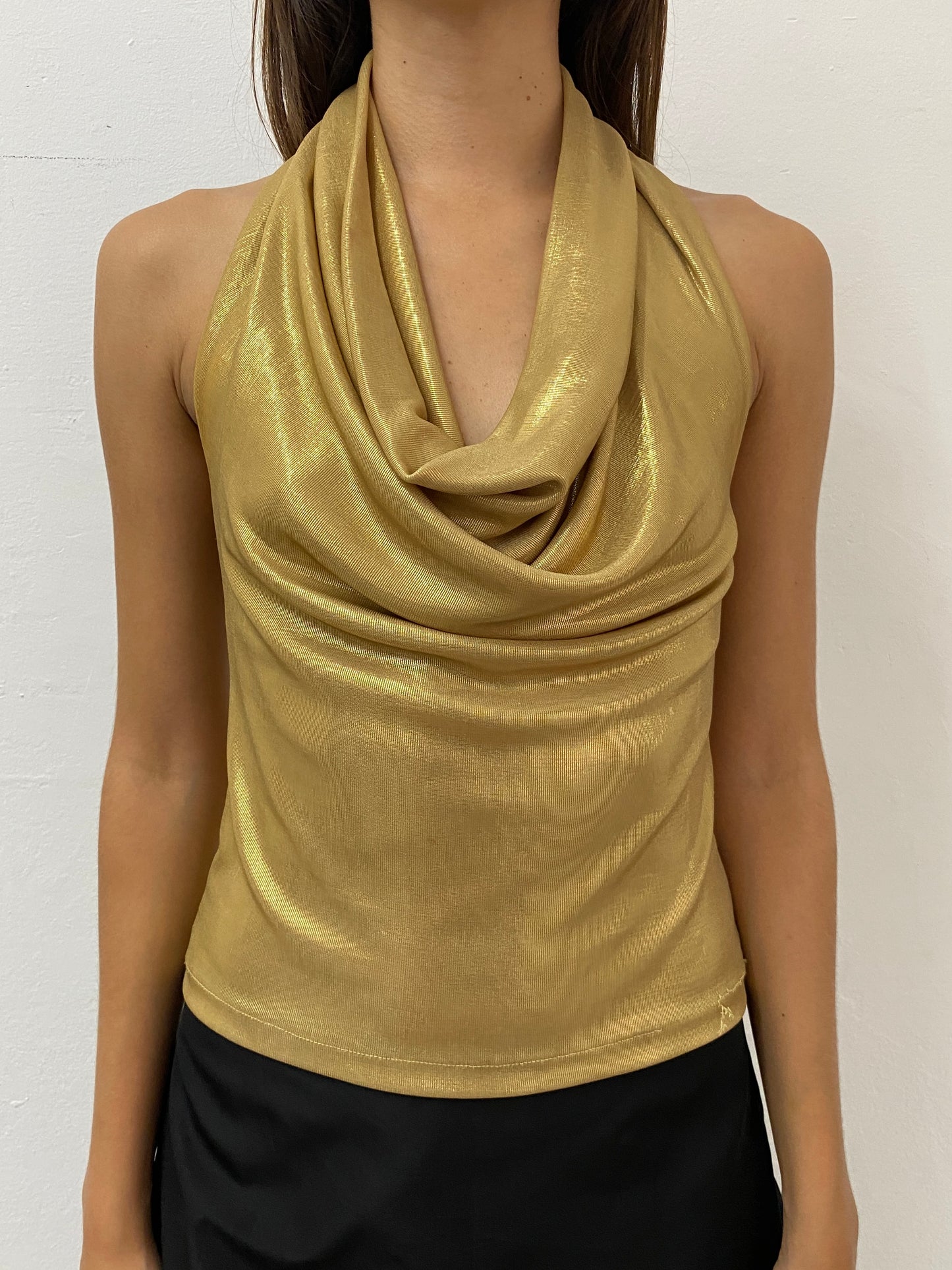 GOLD HALTER DRAPED TOP