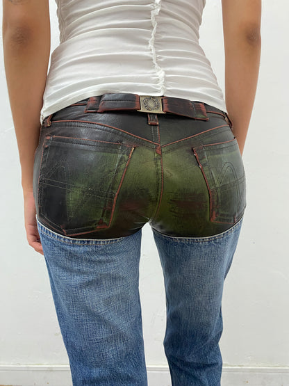 LEATHER PATCH BOOTCUT JEANS