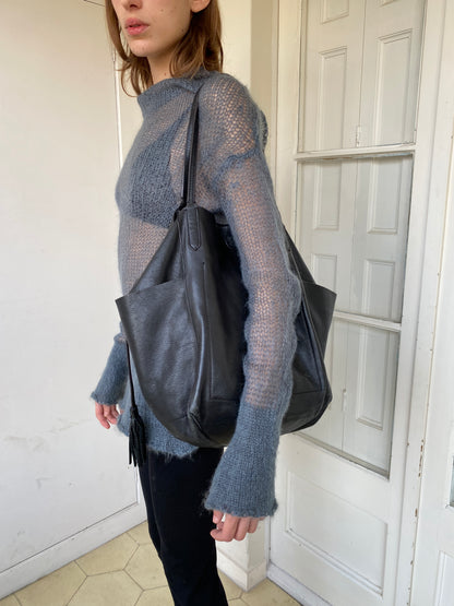 BLACK LEATHER TOTE BAG
