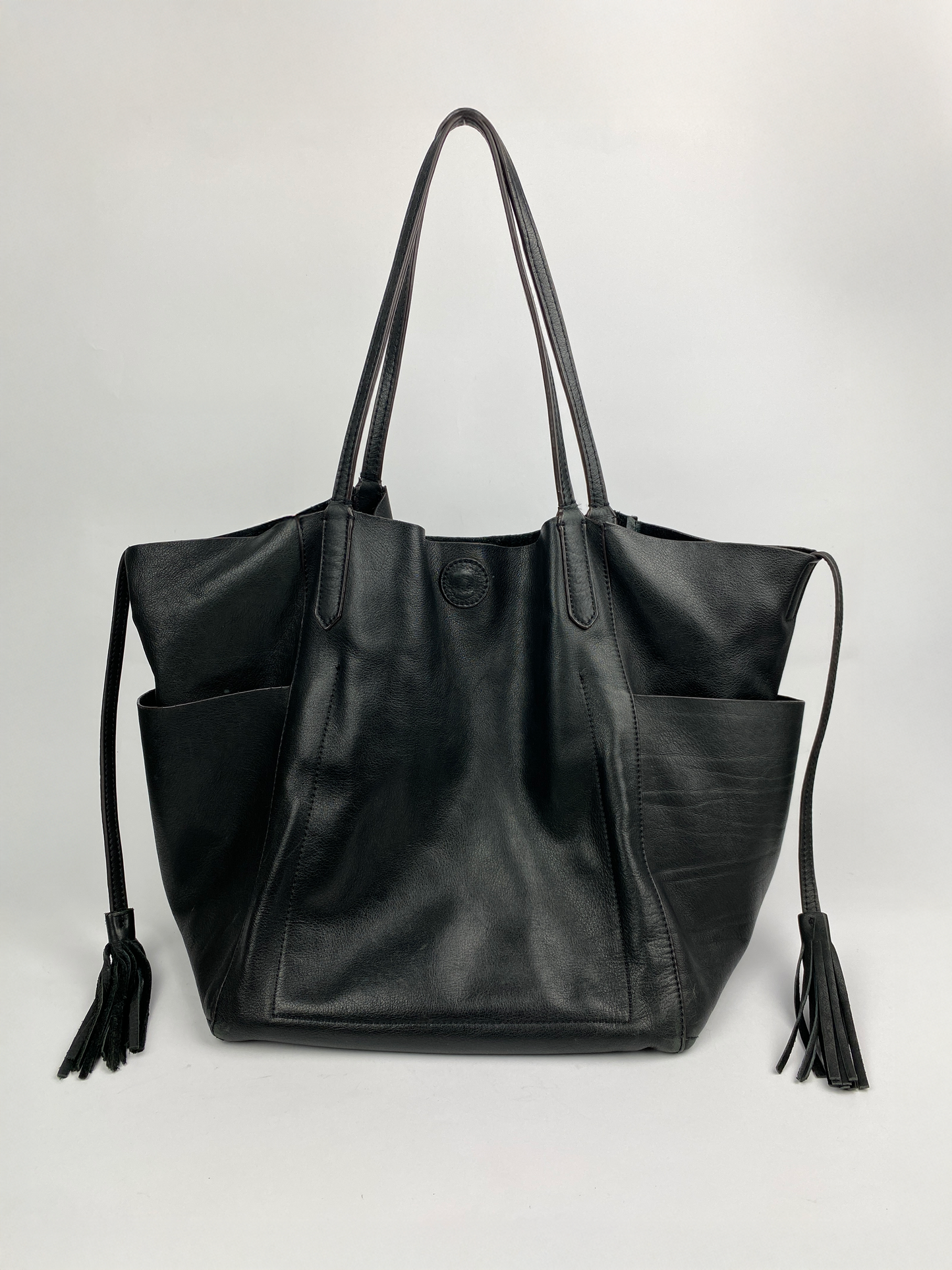 BLACK LEATHER TOTE BAG