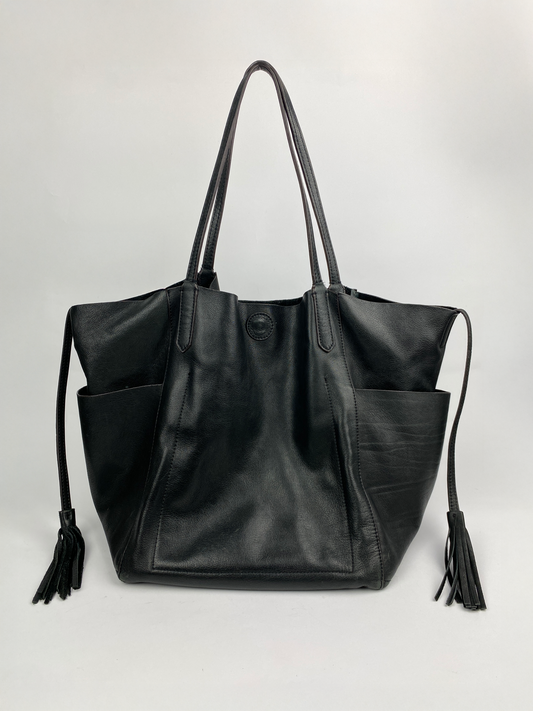 BLACK LEATHER TOTE BAG