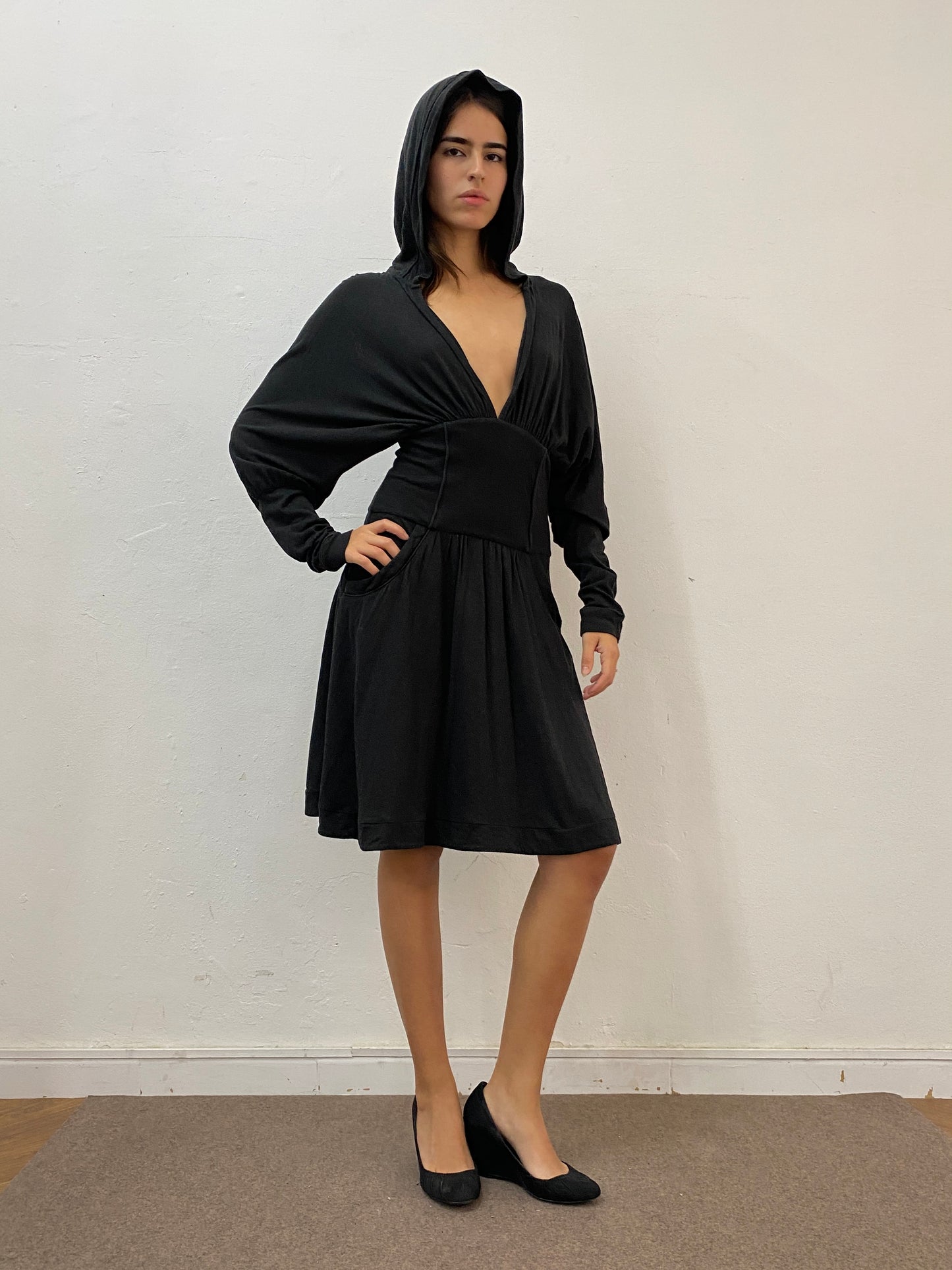 SCULPTURAL HOODED JERSEY DRESS