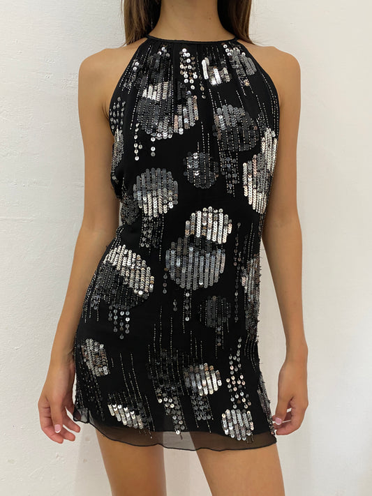 HALTER BLACK SEQUIN DRESS