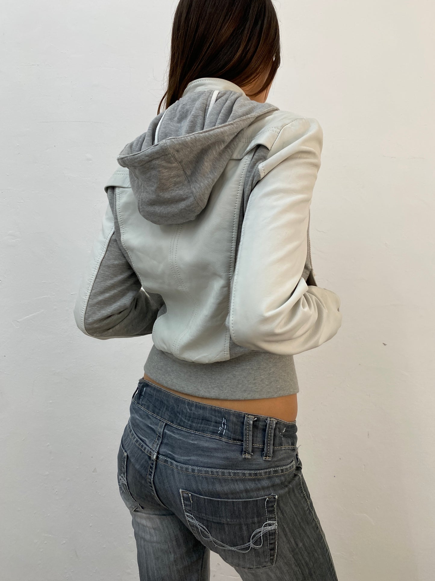 LEATHER & JERSEY HOODIE JACKET