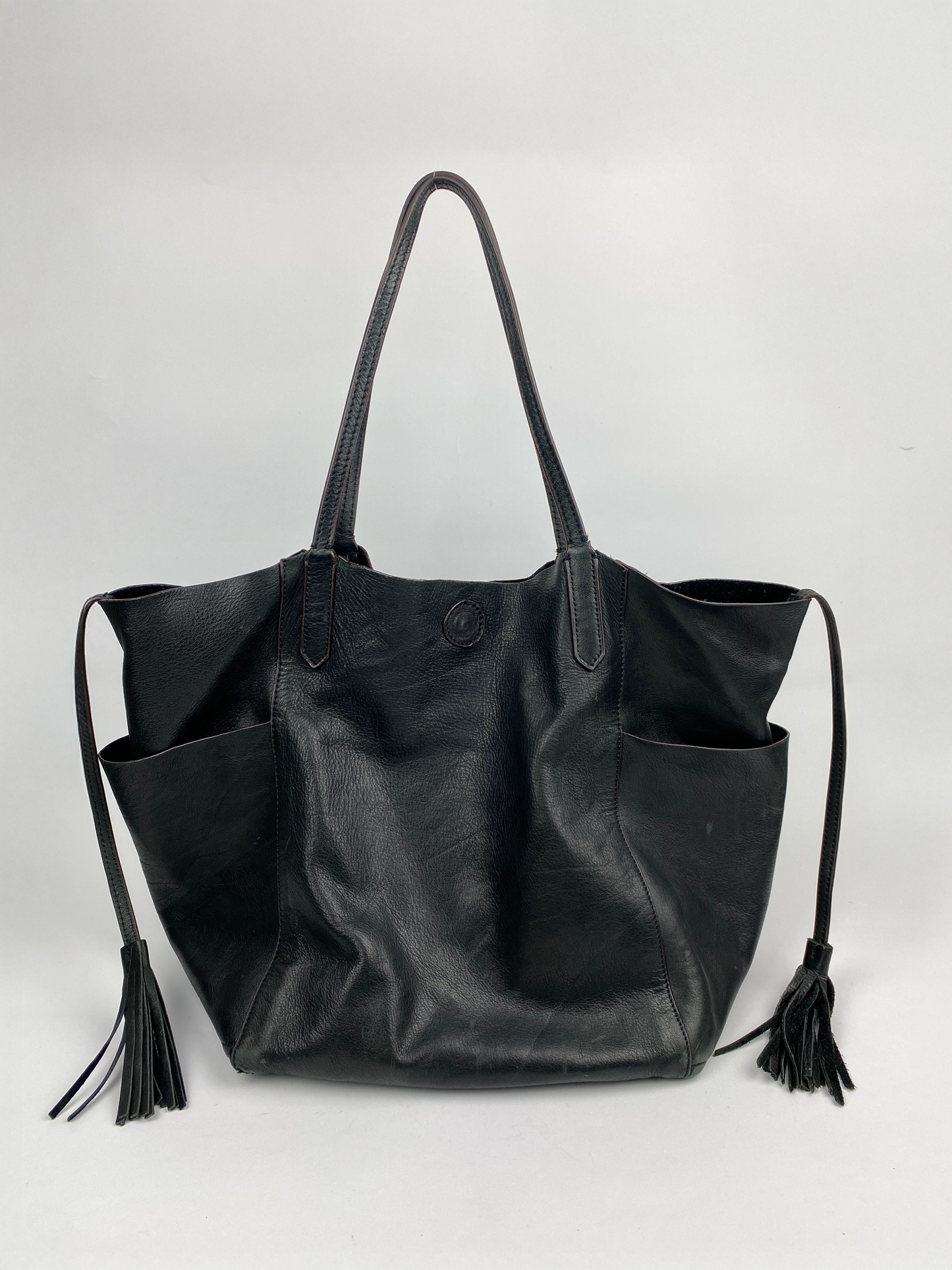 BLACK LEATHER TOTE BAG