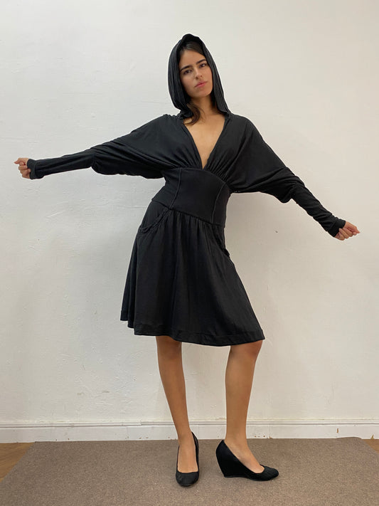 SCULPTURAL HOODED JERSEY DRESS