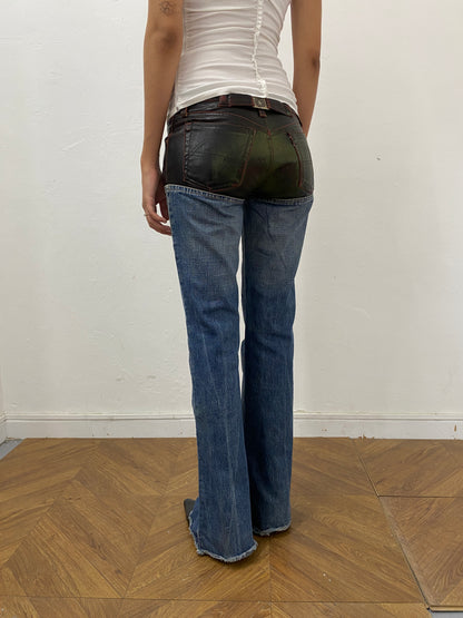 LEATHER PATCH BOOTCUT JEANS