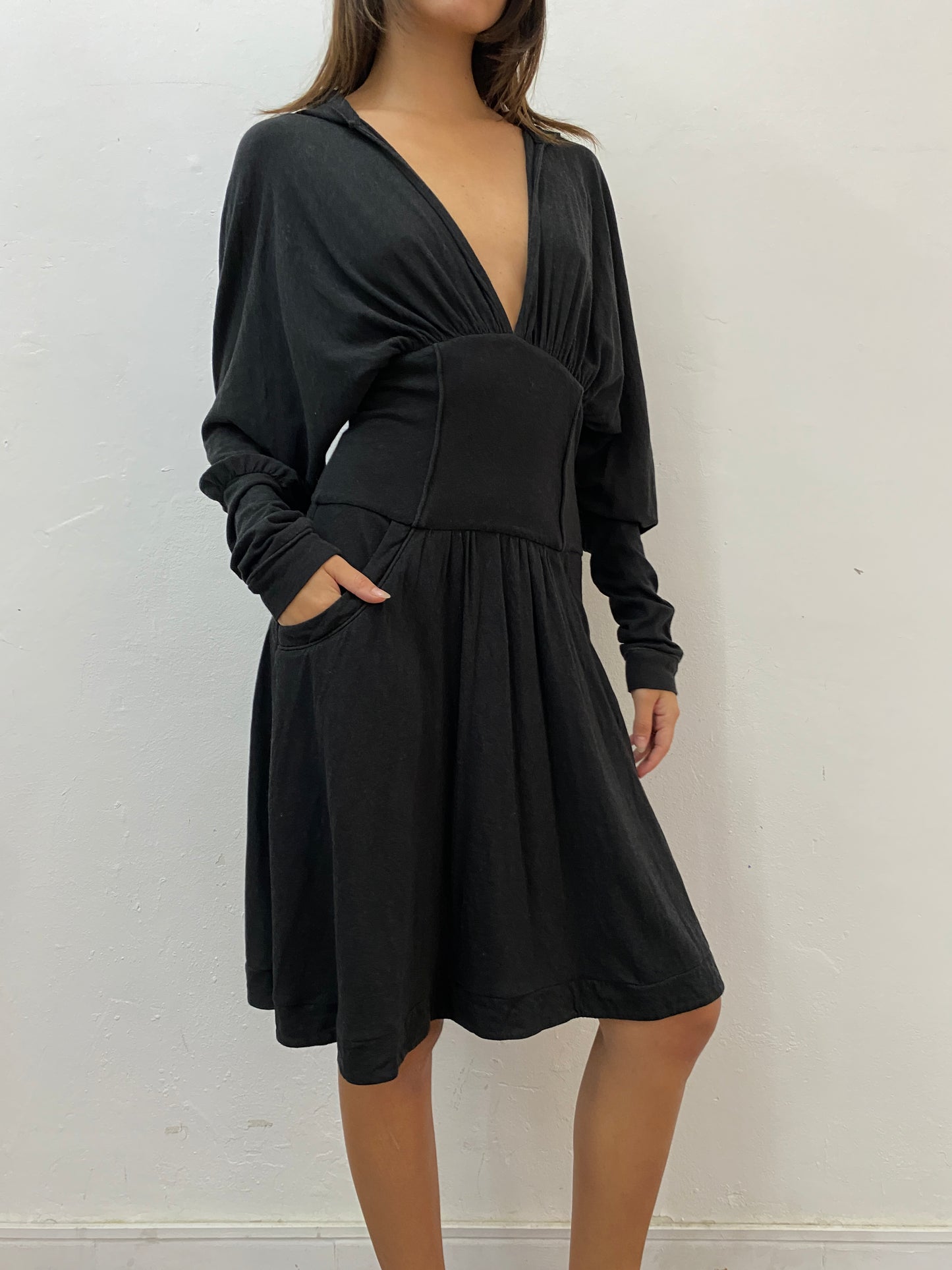 SCULPTURAL HOODED JERSEY DRESS