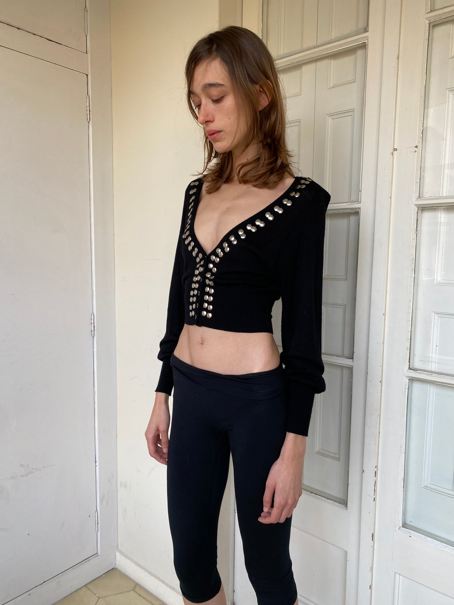 STUDDED CROP CARDIGAN