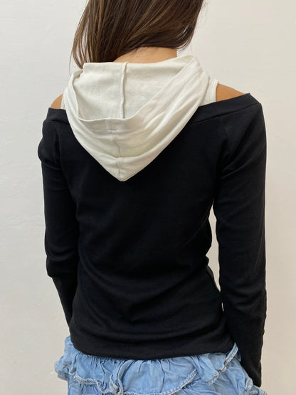 OFF-SHOULDER HOODIE TOP