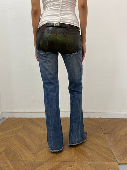 LEATHER PATCH BOOTCUT JEANS