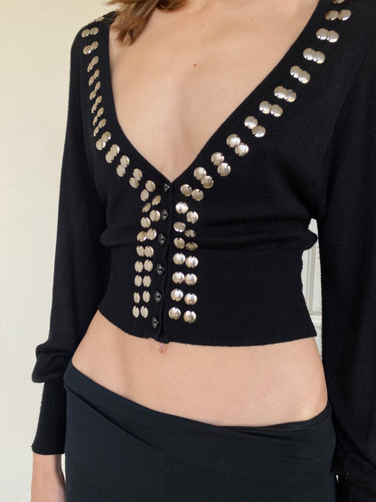 STUDDED CROP CARDIGAN