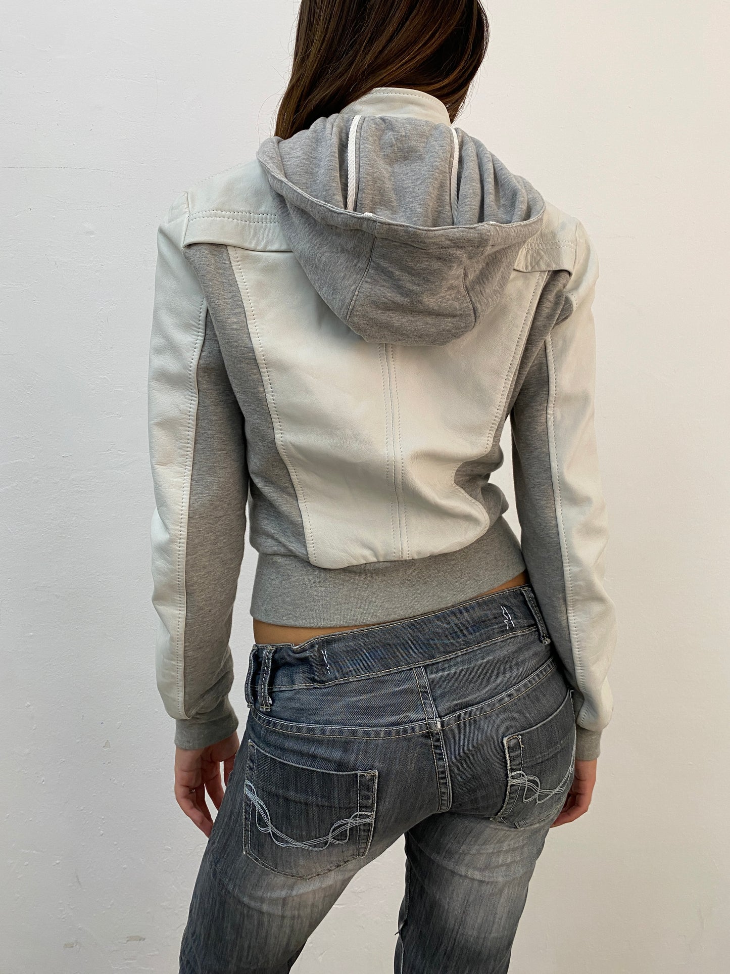 LEATHER & JERSEY HOODIE JACKET